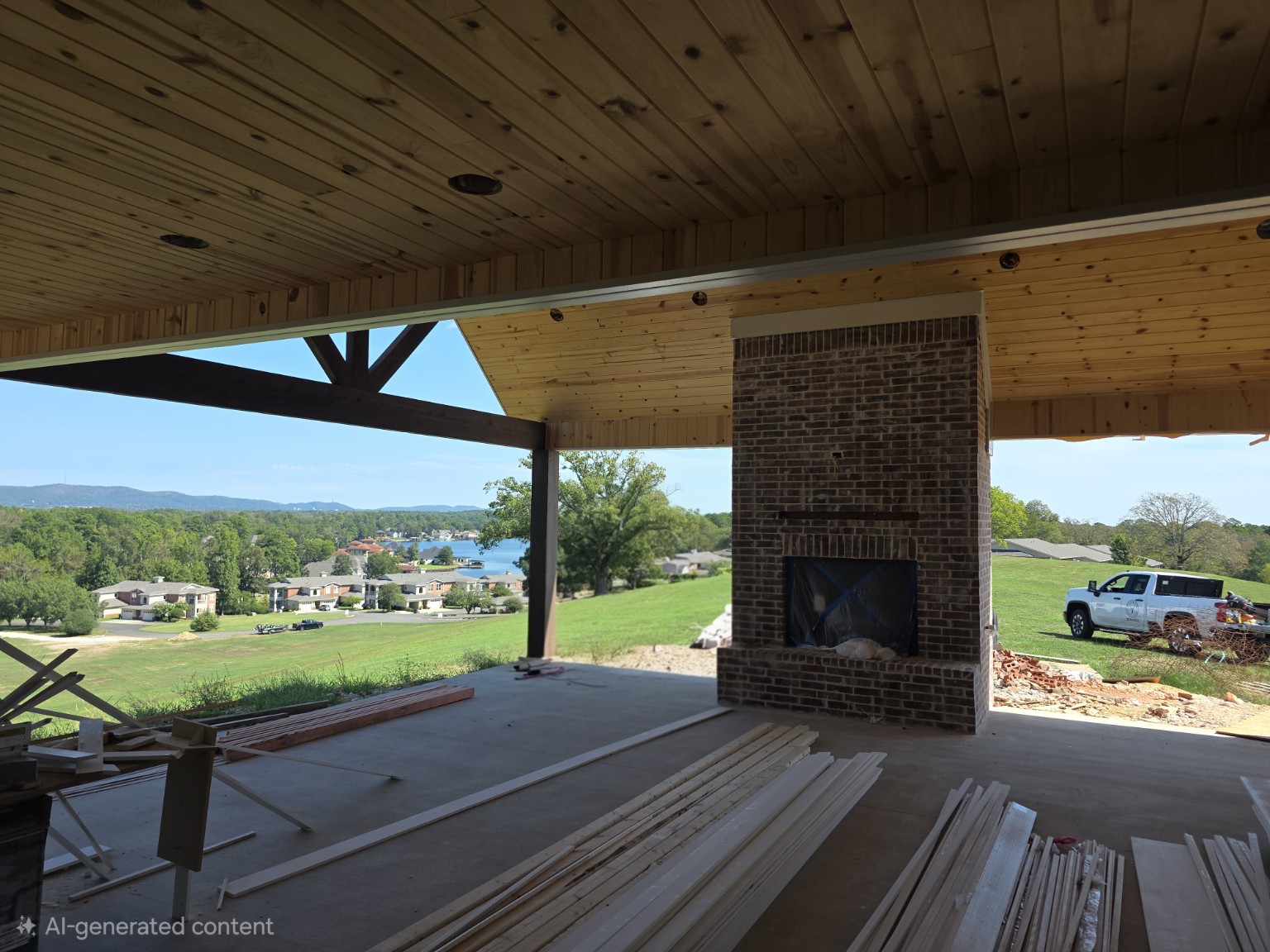 Covered outdoor living area with recessed electrical lighting rough-in